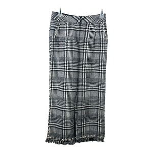 2009 Women's Sz Small Tweed high waisted Wide Leg dress crop pants pearl accent